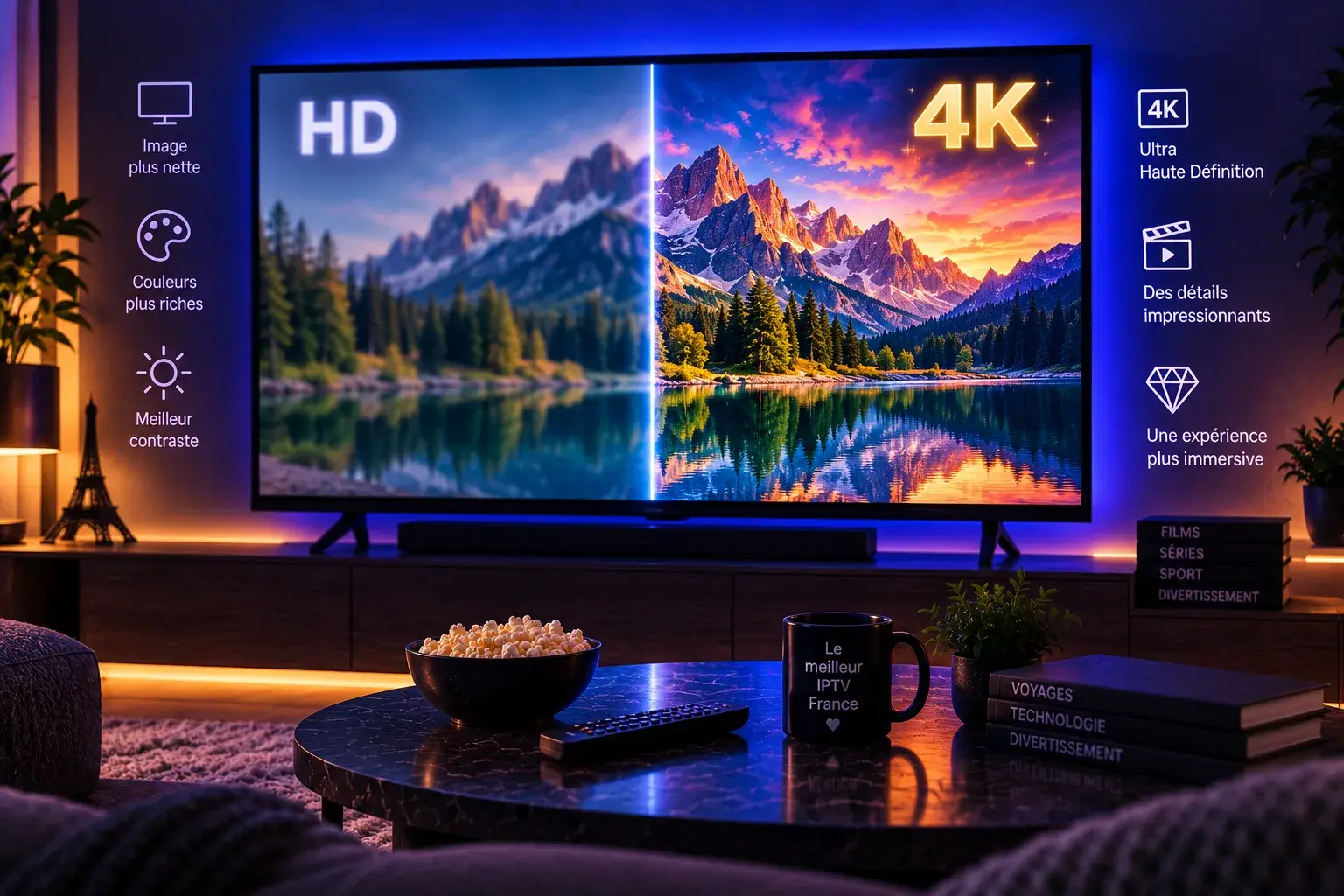 Comparaison de netteté HD et 4K sur un écran — IPTV 4K France
