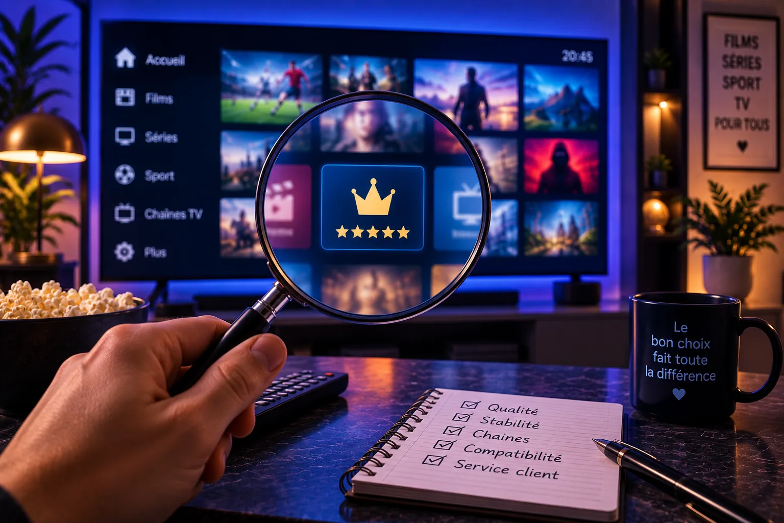 Loupe devant un écran de streaming — évaluer le meilleur IPTV France