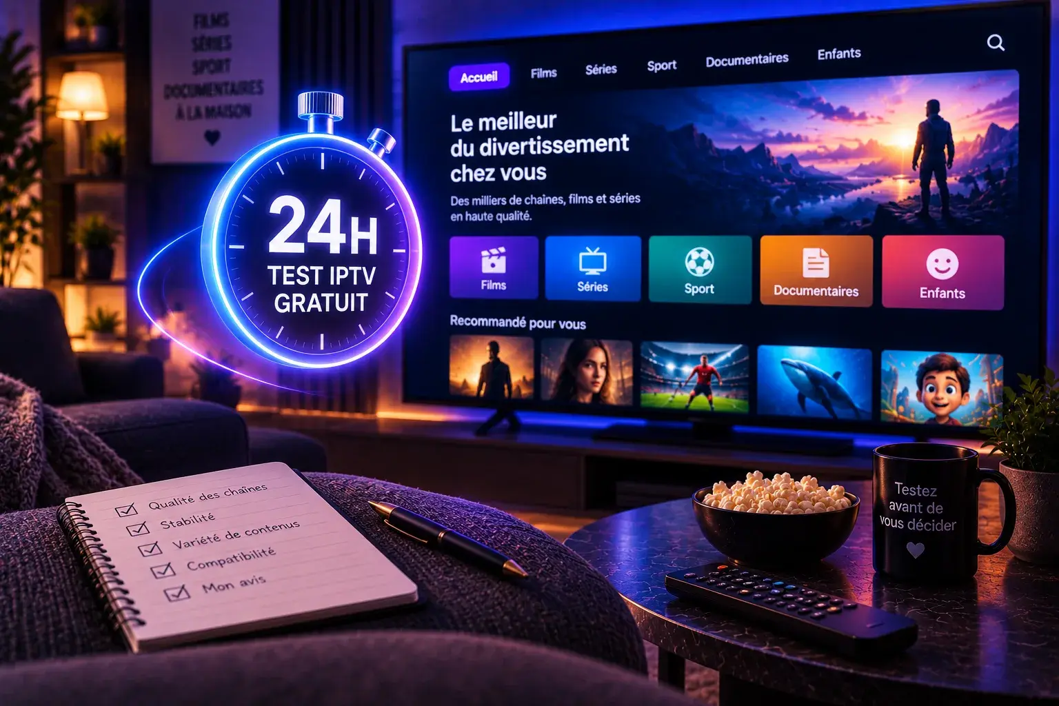 Période d’essai chronométrée — test IPTV gratuit avant abonnement