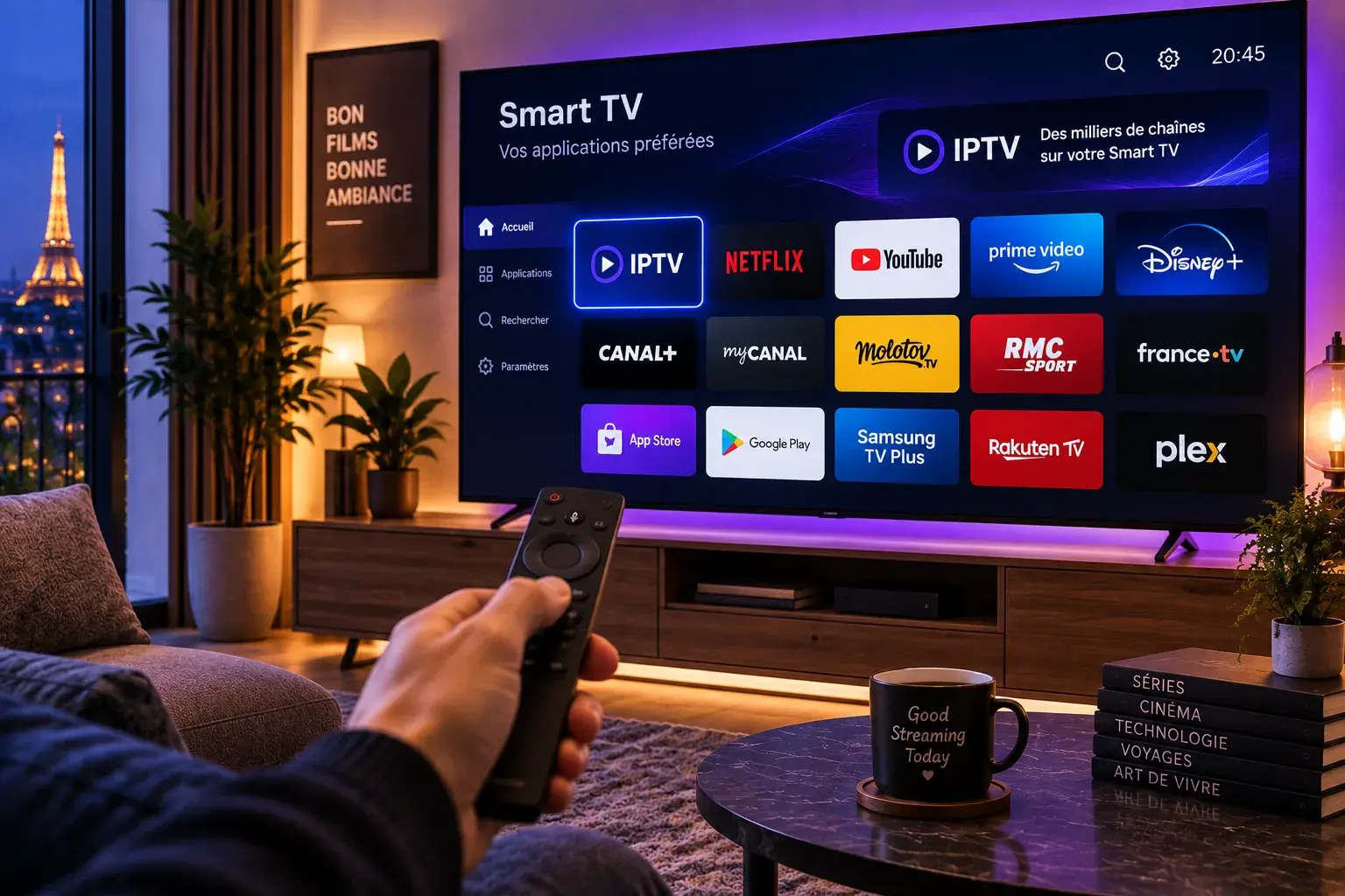 Installation d'une application IPTV sur Smart TV dans un salon