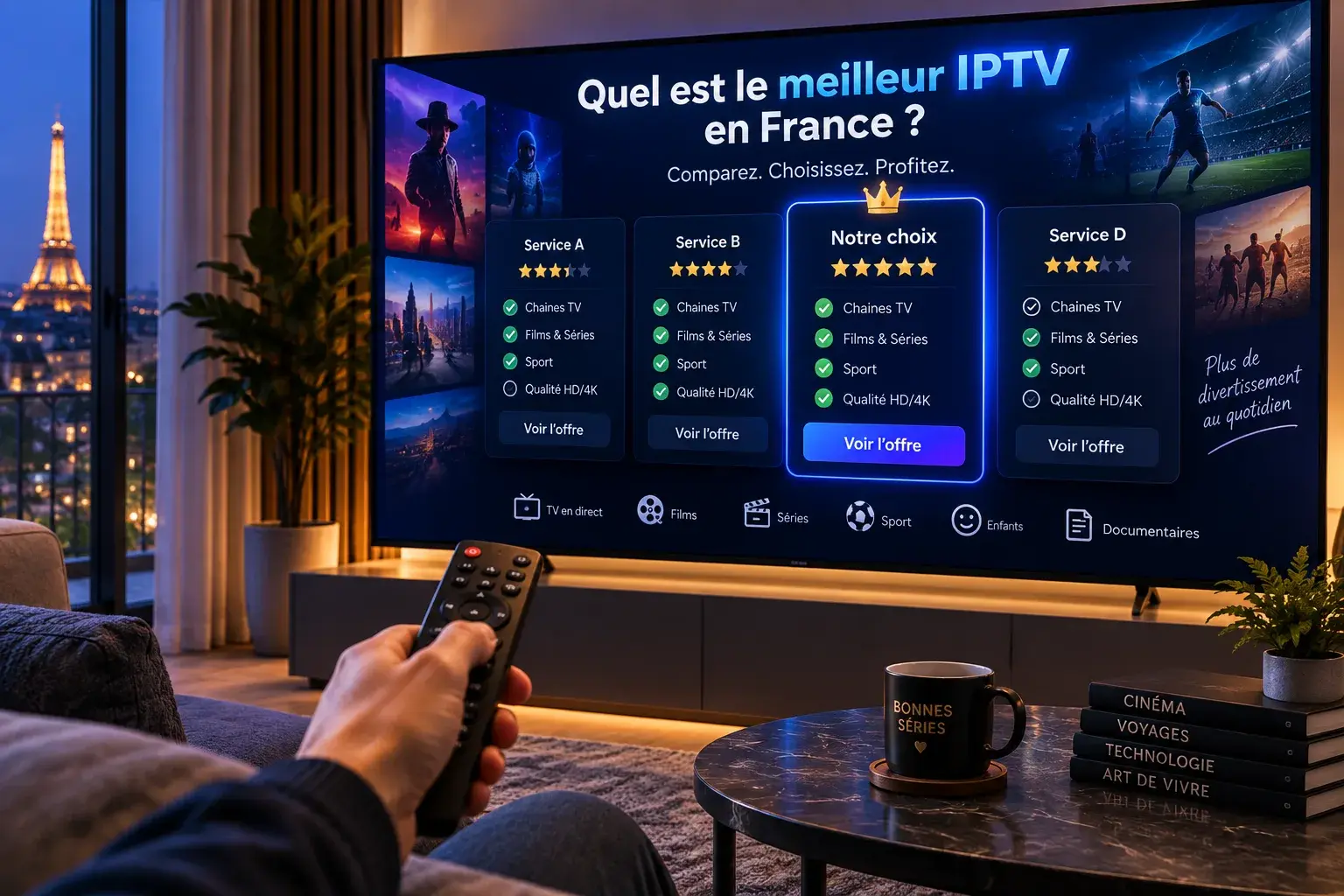 Comparaison de services de streaming sur un téléviseur — choisir le meilleur IPTV France